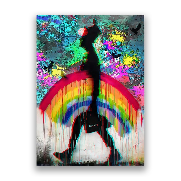 Kартина на платно, LuxCanva® A1159, Gucci Rainbow, 40 X 60 CM, 100% памучно платно 400g/m2, дървена рамка, дъга, графити, марка, време, живи цветове