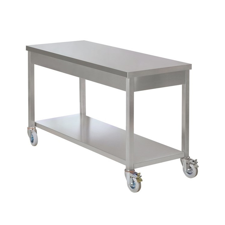 Masa de lucru inox cu polita inferioara si rotile, Just Inox, 1000x600x850 mm