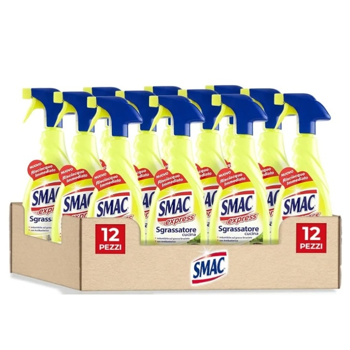 Pachet 12 bucati Degresant bucatarie Smac express limone zero aloni (vapo) 650 ml