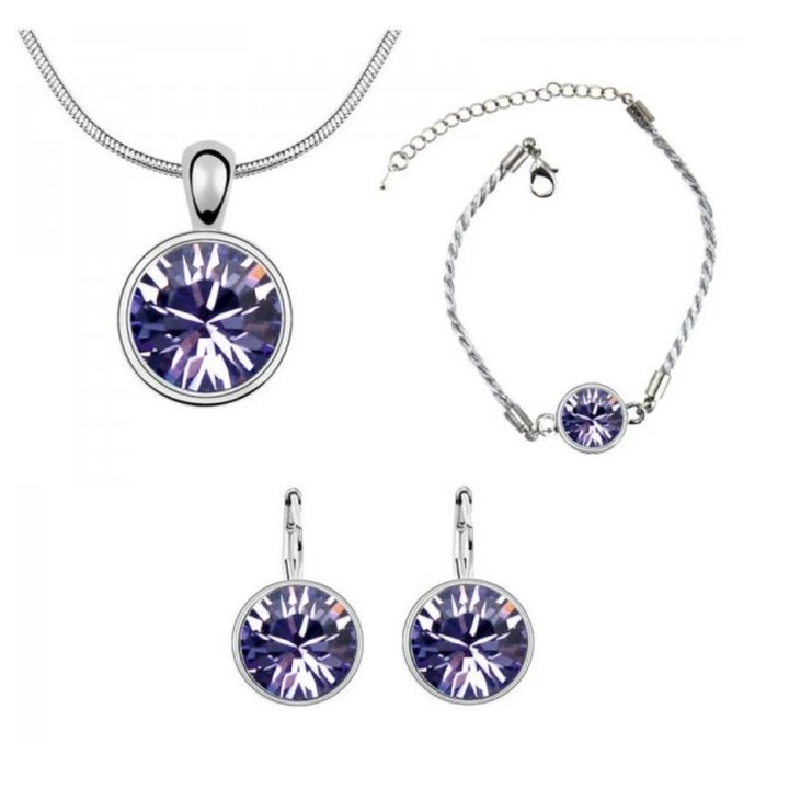 Női ékszerszett, medál, lánc, fülbevaló és karkötő Alice, lila