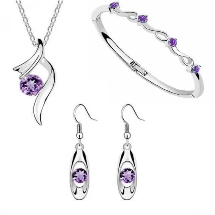 Set bijuterie femei colier cercei si bratara cu cristale Exquisite Violet