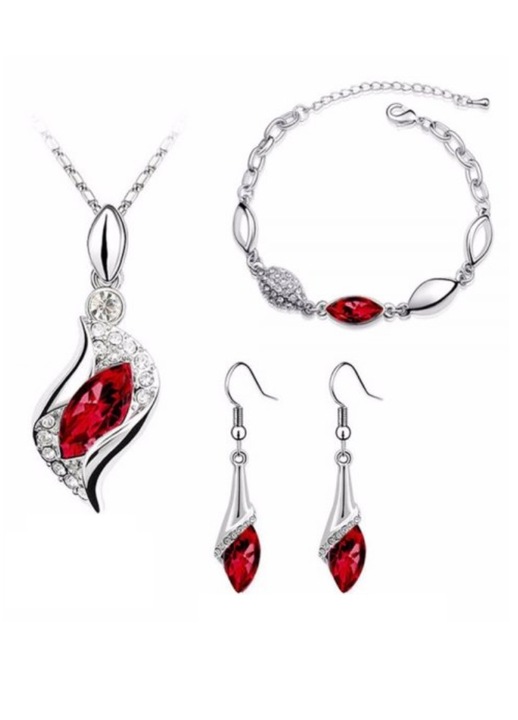 Set bijuterie femei pandantiv cercei si bratara cu cistale Spiral Dark Red