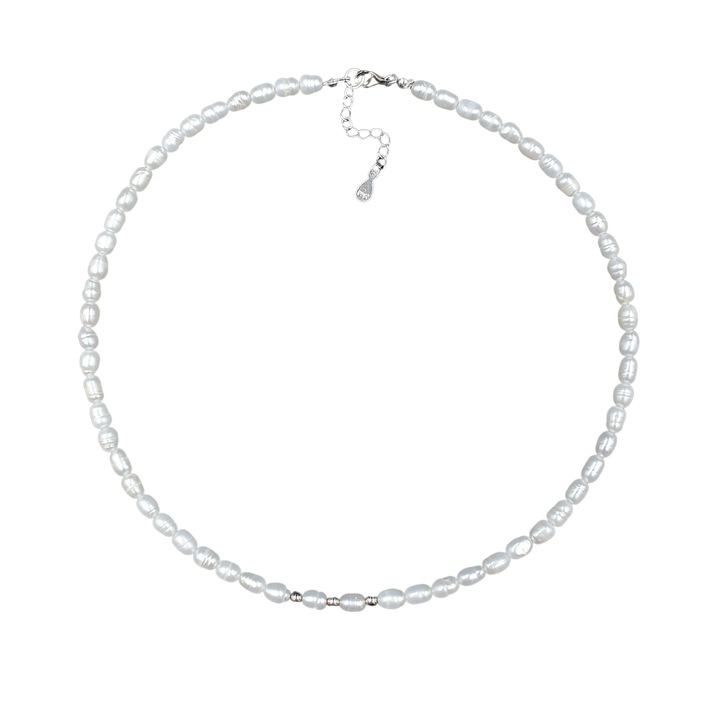 Colier din perle de cultura bob cu accesorii si sistem de inchidere din argint rodiat