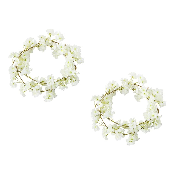 Set 2 ghirlande artificiale cu flori de cires japonez, 2*178 cm, VIENOD, alb