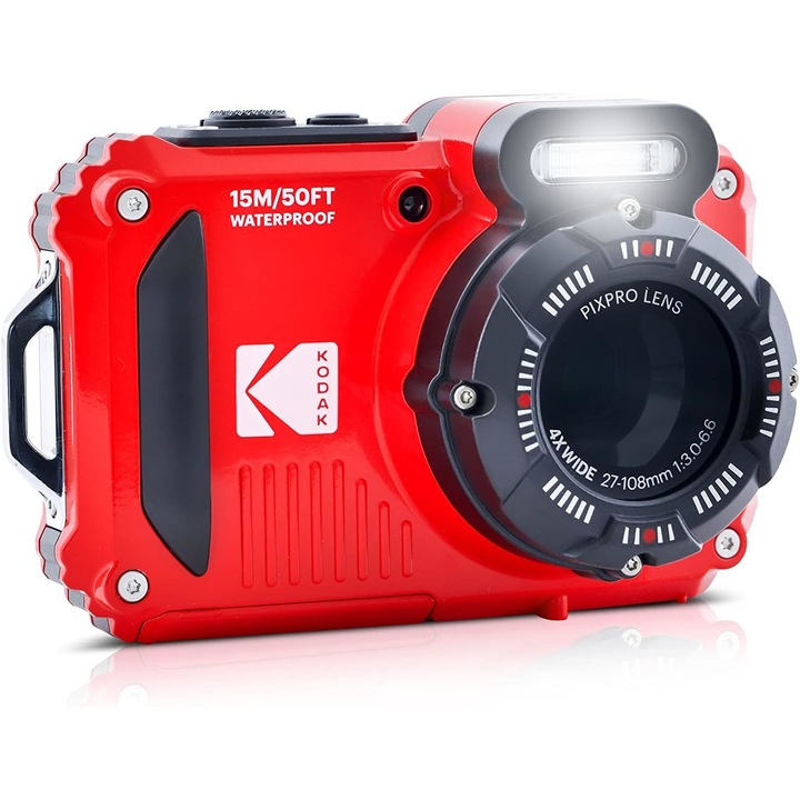 Подводна камера Kodak PixPro WPZ2, 16 MP, Zoom 4X, Full HD, включва допълнителна батерия и 16 GB карта, червена