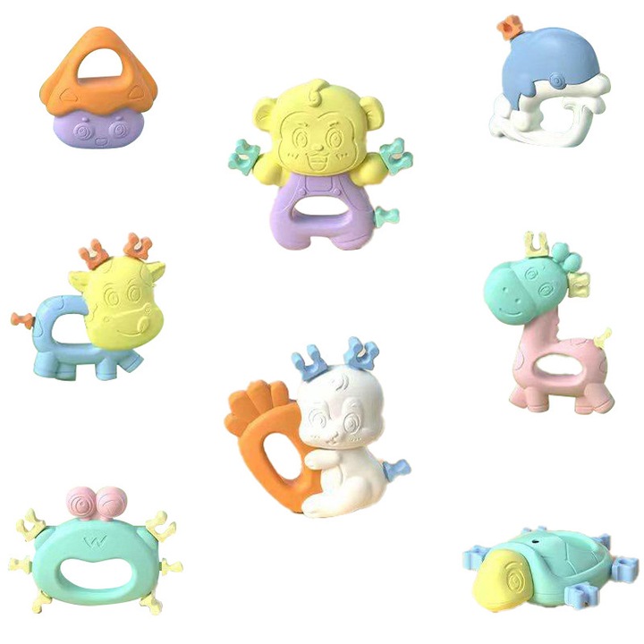 Set 8 Jucarie senzoriala pentru bebelusi, JESWO, Polipropilena/TPE, 3-9luni, Multicolor