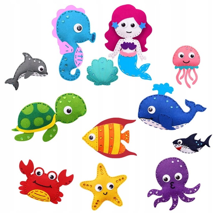 Set De Cusut Din Fetru Pentru Copii, Mare, Habarri, Joaca Creativa Montessori, Dezvolta Indemanarea Si Imaginatia, Cadou Educativ In Cutie, Dimensiuni Compacte, Usor De Asamblat, 12 Piese