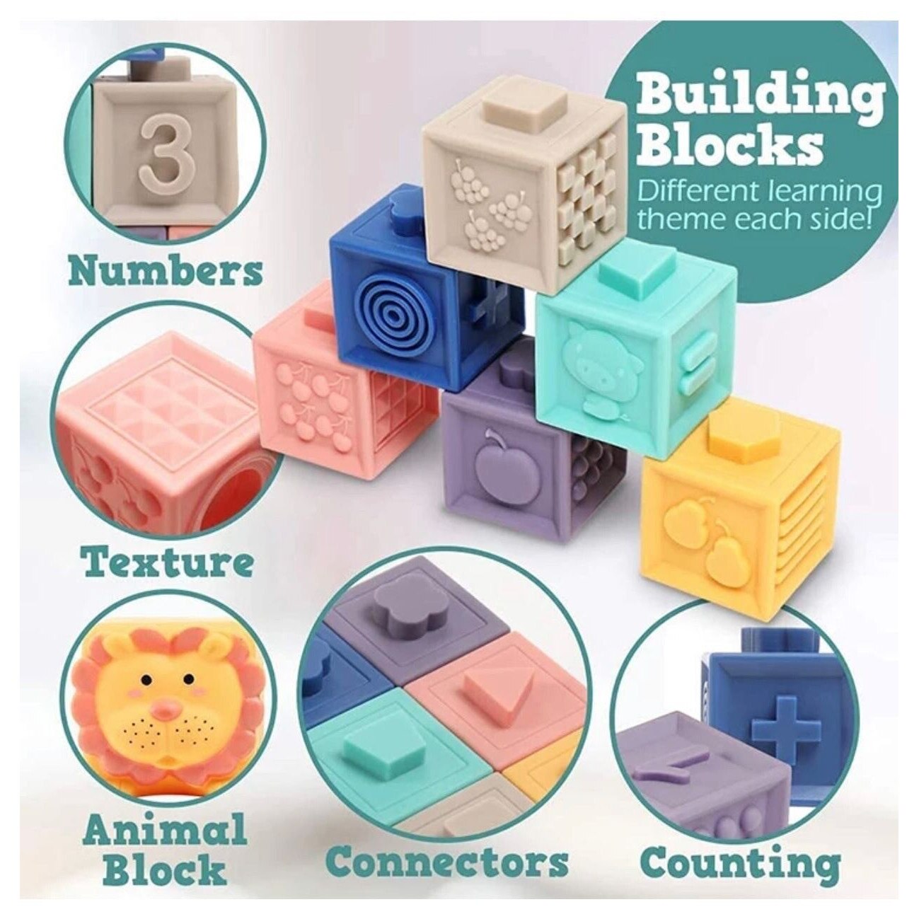 Set din 12 cuburi moi din silicon, educationale si distractive - eMAG.ro