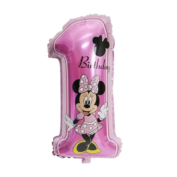 Balon folie cifra 1 Minnie Mouse, Prima Aniversare, It's Party Time, 71 x 39 cm