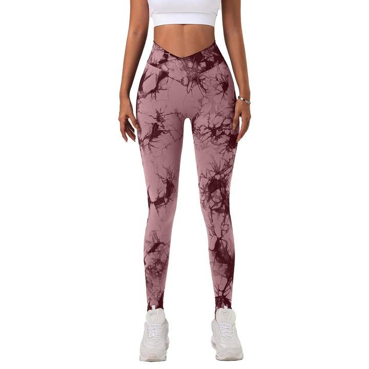 Colanti Fitness WNY PRO Tie Dye push up cu talie inalta V Crose Waist WCLNT8828V, Maro/Roz