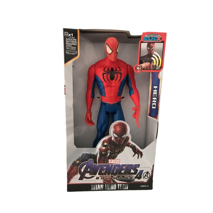 Figurina Spider-Man, Titan Hero, 30 cm cu sunete, albastru-rosu, 3+