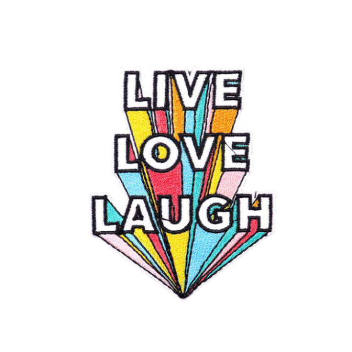 Live Love Laught бродирана текстилна нашивка 8.8x7 см