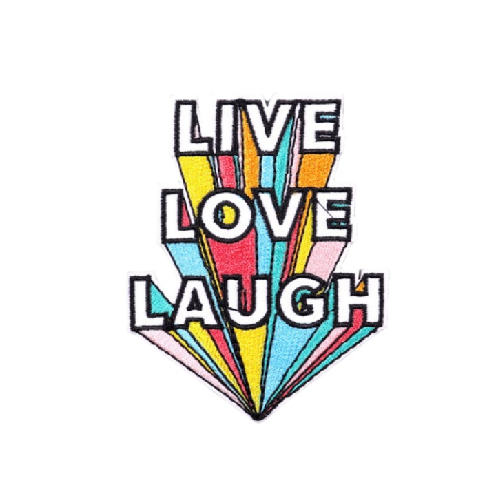 Petic textil brodat Live Love Laught 8.8x7 cm