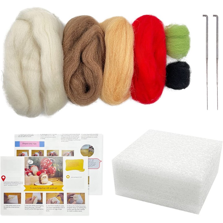 Комплект аксесоари за плетене Wool Queen, модел таралеж, вълна/метал/дунапрен, многоцветни, 9 бр.