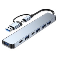 Adaptor Hub Multiport 7 in 1 USB, Bolongking, Tip C / 1*USB C / 4*USB 2.0 / 1*USB 3.0 Docking Station pentru Laptop, MacBook Air/Pro, Chromebook, Tableta, Gri