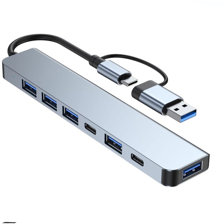 USB/USB-C хъб, Bolongking, 7в1, сребрист