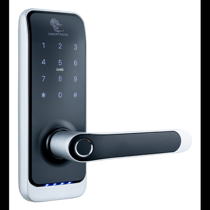 Incuietoare inteligenta SMARTPASS, Milano, amprenta, cod, card, aplicatie culoare-silver, negru