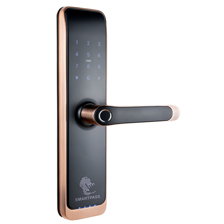 Incuietoare inteligenta SMARTPASS, Tokyo, Amprenta, Cod, Card, Aplicatie, Culoare - cupru