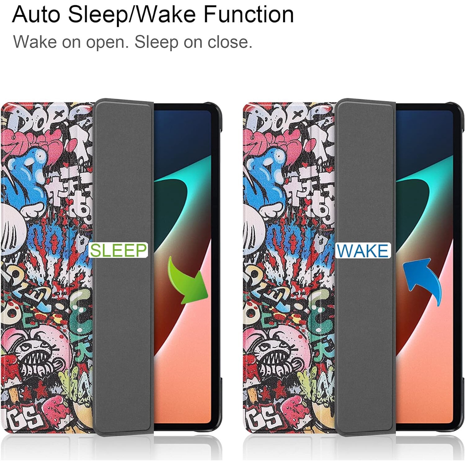 Husa Slim Sigloo, Smart Cover, Trifold, pentru tableta Xiaomi Mi Pad 5, Mi Pad 5 Pro, model Graffity