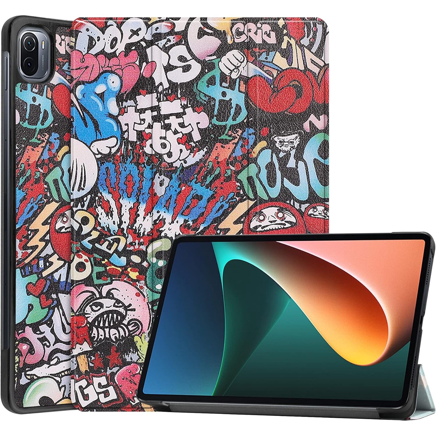 Husa Slim Sigloo, Smart Cover, Trifold, pentru tableta Xiaomi Mi Pad 5, Mi Pad 5 Pro, model Graffity