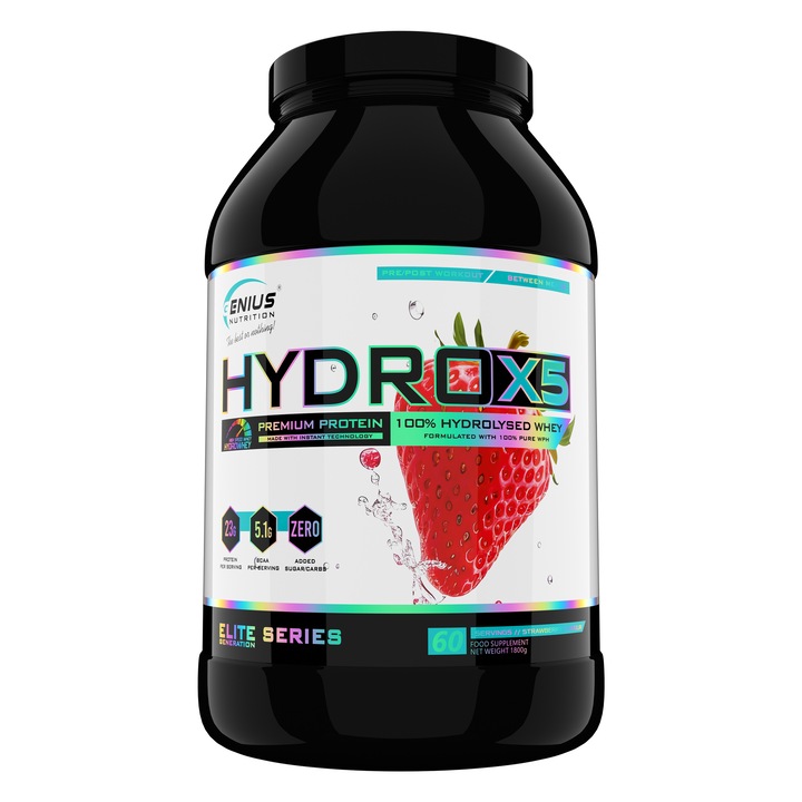 Proteina hidroizolata Genius Nutrition, HYDRO-X5 1800g/60serv, cu aroma de Capsuni