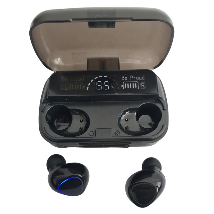 Casti Wireless fara fir, Bluetooth 5.3, Eliminare Zgomot, Control Tactil, Microfoane HD, Universale, Negru Royal