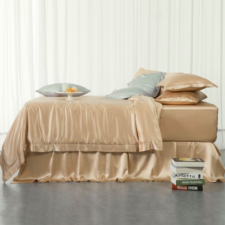 Луксозно спално бельо от сатен, Melegim®, Crown, King Size, 4 бр