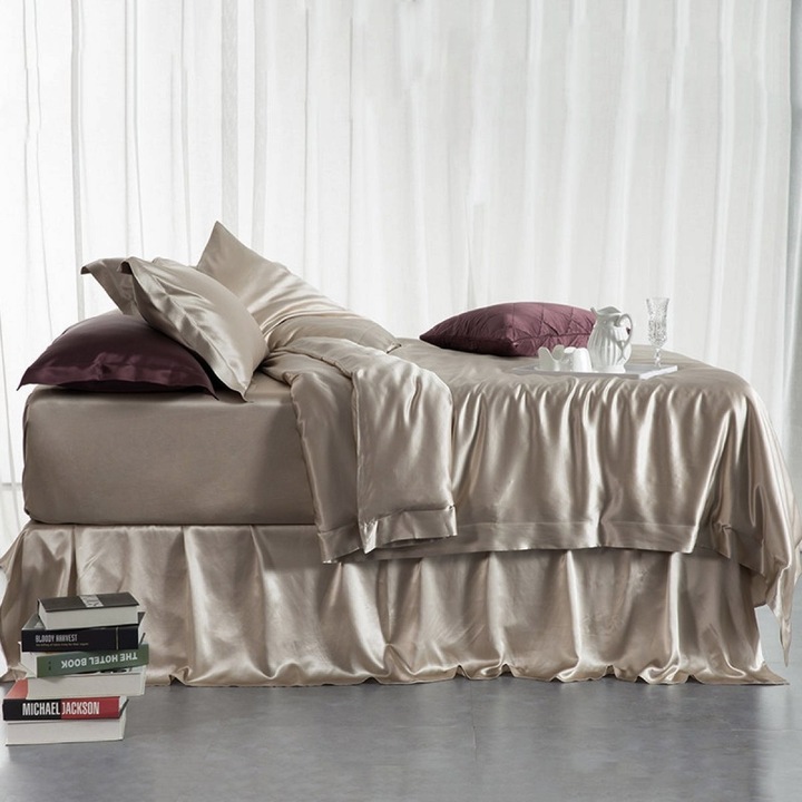 Lenjerie de pat, de lux, din satin, Melegim®, Fawn, marime King Size, 4 piese