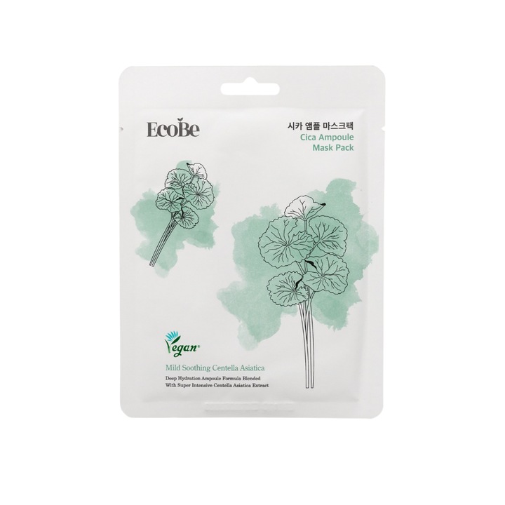 Masca de fata coreeana vegana cu Centella Asiatica, EcoBe, 13, 5 x 18 cm
