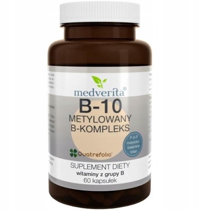 Supliment alimentar, Medverita, B-10 metilicat, Complexul B, Par, piele, unghii, tinerete, 60 Capsule