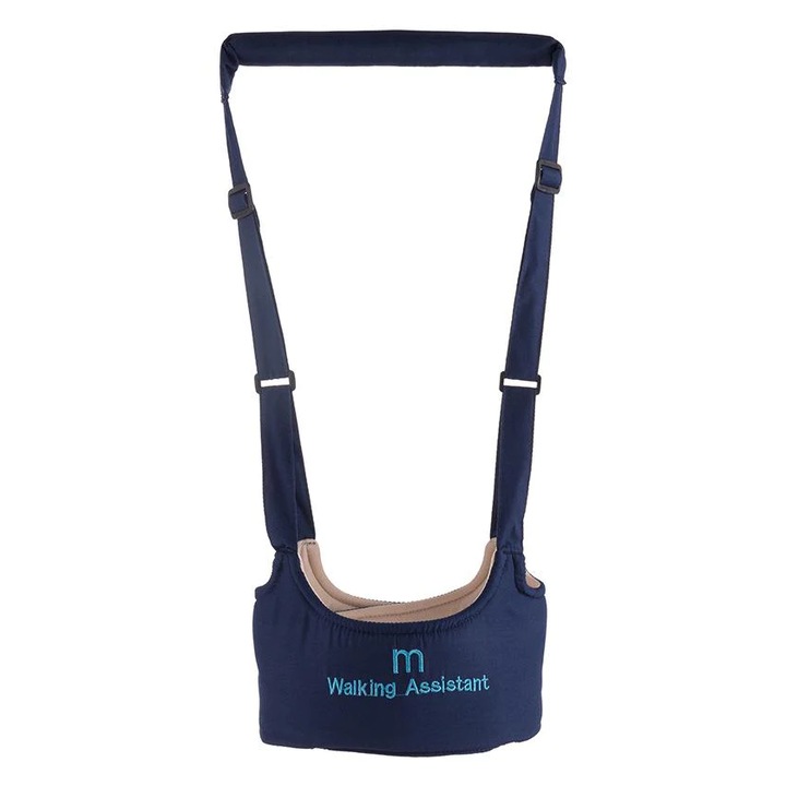 Ham ajutator pentru bebelusi, maner pentru sustinere asistata, material textil albastru