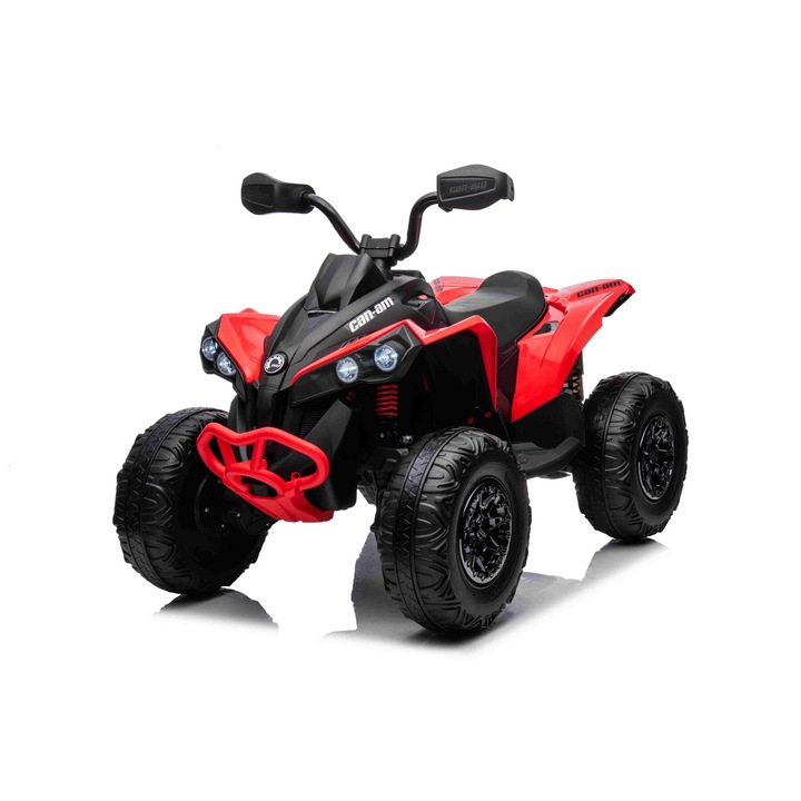 Quad electric Can-am Renegade, rosu, cu un singur loc, suspensii fata si spate, lumini LED, baterie de 12 V, 2 motoare de 35 W, roti moi EVA, player MP3 cu intrare USB/AUX, licentiat