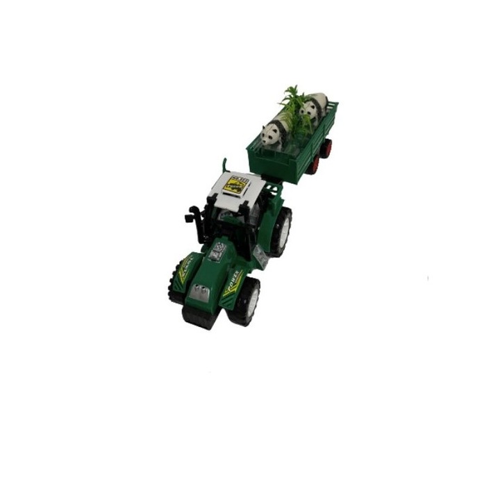Jucarie Tractor cu Remorca si figurine animale salbatice, culoare verde, dimensiune 34 x 9.5 x 8 cm