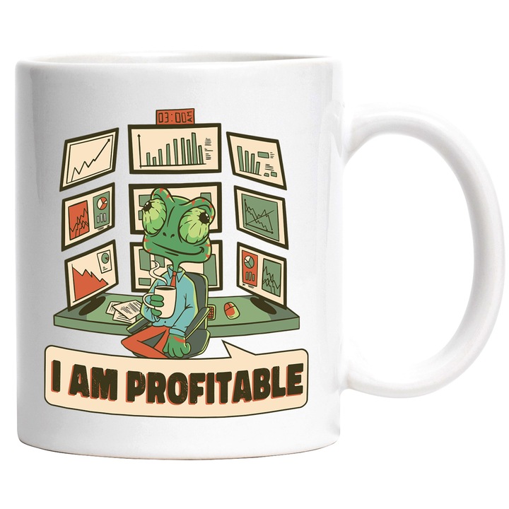 Cana Cu Mesaj In Engleza I Am Profitable, Cameleon, Business, Birou, Cafea, Financiar, Multicolor 330 ml, Ceramica cu Maner Alb