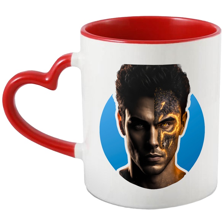 Cana Cu Barbat, Pantera Neagra, Supereroi, Iubitori De Filme, Costum, Transformare, Multicolor 330 ml, Ceramica cu Maner Inima Rosie