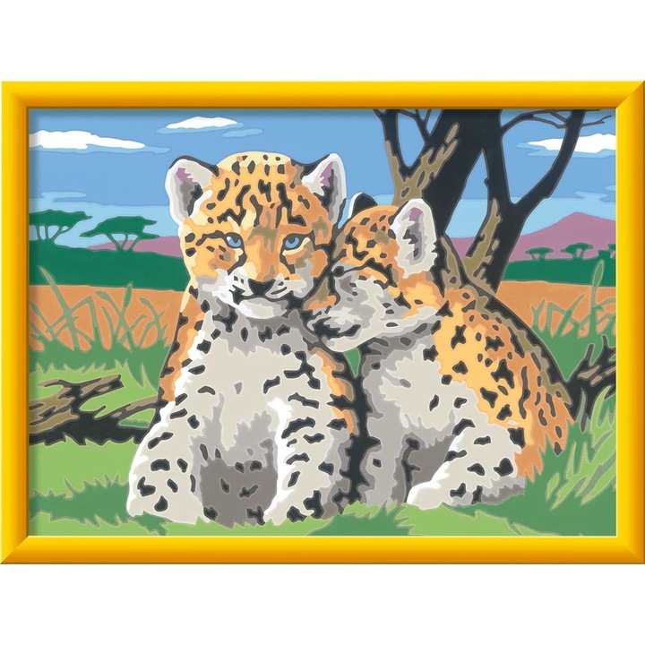 Set creativ pictura pe numere, Leoparzi mici, 24 x 18 cm