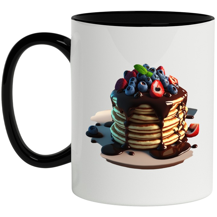 Cana Cu Clatite, Fructe De Padure, Ciocolata, Sirop, Mancare, Menta, Multicolor 330 ml, Ceramica cu Maner Negru