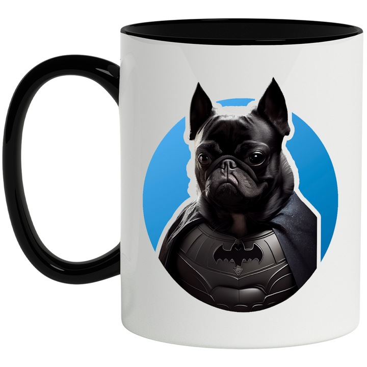 Cana Cu Catel, Batman, Costum, Supereroi, DC, Multicolor 330 ml, Ceramica cu Maner Negru