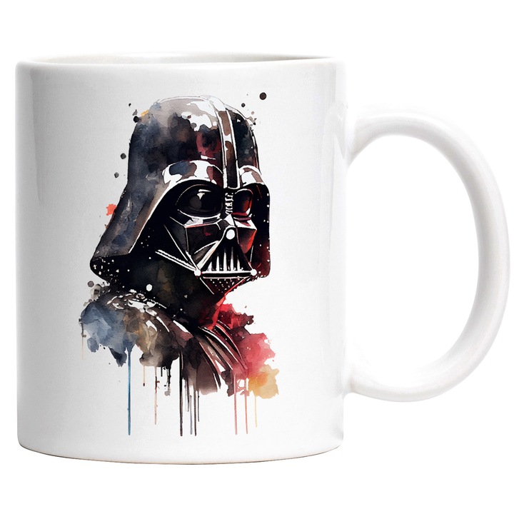 Cana Cu Darth Vader, Star Wars, Sci-Fi, Efect Acuarele, Iubitori De Filme, Multicolor 330 ml, Ceramica cu Maner Alb