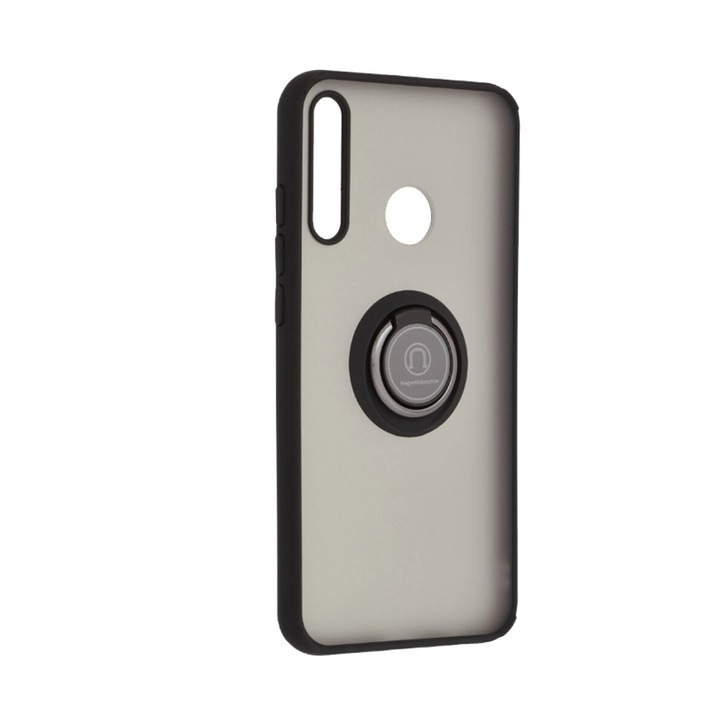 Кейс Matte Ring Grip Cover, Съвместим с Huawei P smart Z, Antisoc Armor, въртящ се на 360 градуса пръстен, Вграден опорен магнит за кола, Черен