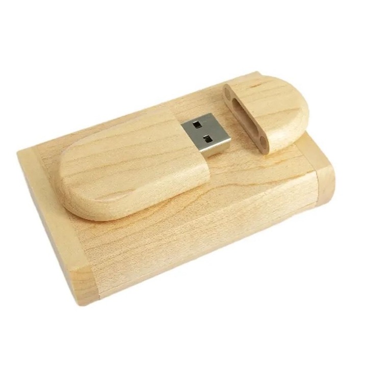 USB памет 128 GB, USB 3.0, изработена от букова дървесина и кутия