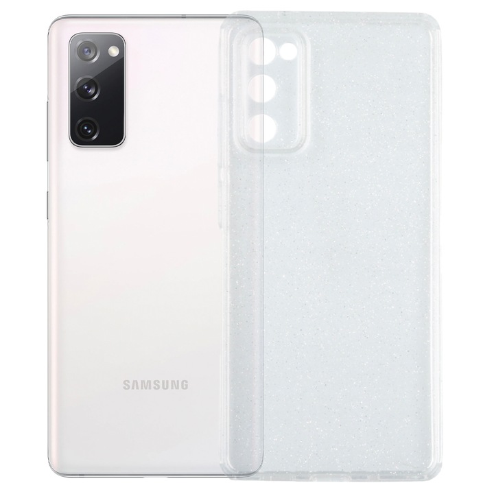 Калъф, съвместим със Samsung Galaxy S20 FE, блестящи акценти, силикон, пълно покритие, повдигнати ръбове, тънък, прозрачен