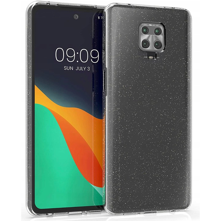 Glitter Shine tok kompatibilis a Xiaomi Redmi Note 9 Pro / 9 Pro Max / 9S készülékekkel, Csillogó ékezetek, Szilikon, Teljes fedés, Megemelt élek, Vékony, Átlátszó