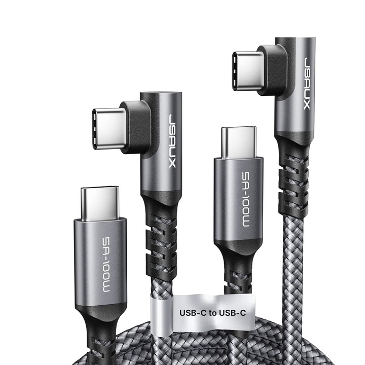 Cablu adaptor, Jsaux, 2 buc, USB C la USB C 90 grade, 100W, aluminiu, 2 m, universal