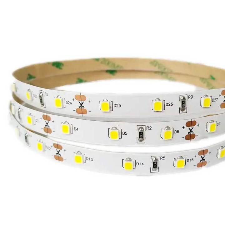 Banda Led 12V, Exterior IP65, 60 led/m SMD2835, Alb-Cald, Rola 5 metri