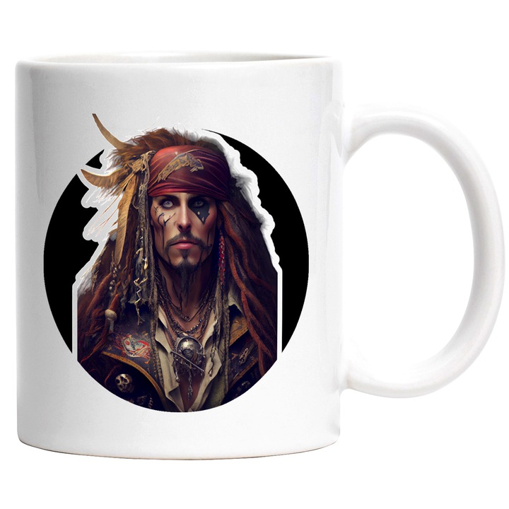 Bögre Jack Sparrow-val, Karib-tenger kalózai, Filmkedvelők, Johnny Depp, Kapitány, Többszínű 330 ml, Kerámia fehér fogantyúval