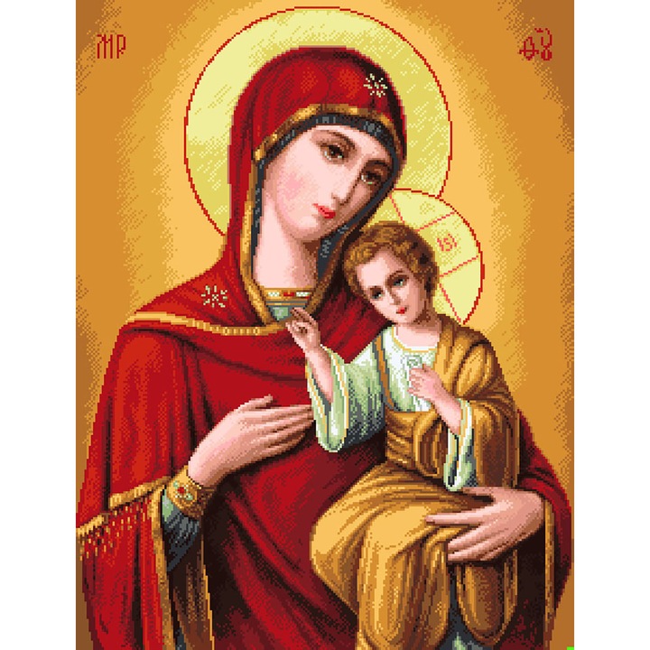 Goblen Madona cu val rosu, Rogoblen, kit cu panza imprimata, fire mouline, 23 x 30 cm