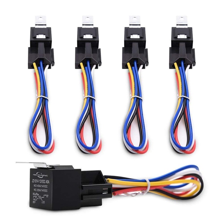 5db autós relé készlet 12V 30/40A, aljzattal, univerzális, Mictuning