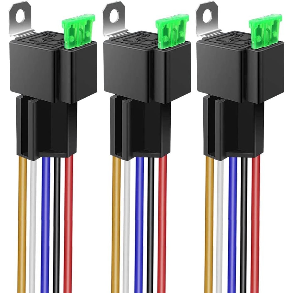 Set de 3 releu auto SPDT cu siguranta ATO/ATC, 24V 30A, cu priza si cablaj 14 AWG, Gebildet