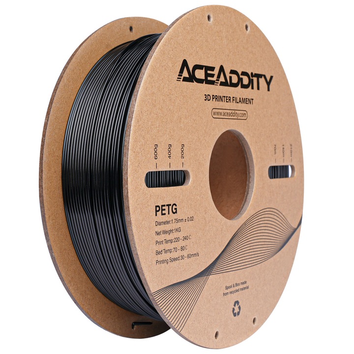 Filament imprimanta 3D, Aceaddity, PETG, 1.75mm, 1Kg, Negru